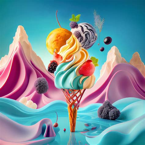 Premium AI Image A Magical World Of Fantastic Colorful Ice Cream