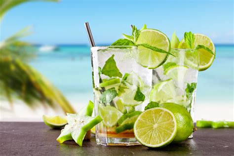 Tropical Fresh Lime Lemon Alcohol Mojito Sea Glass Rum Summer Clear Citrus Fruit