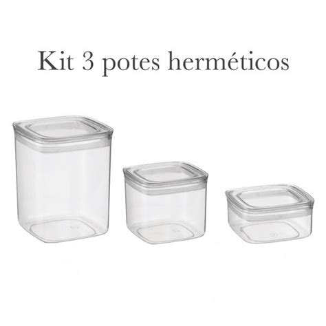 Kit Pote Hermetico Transparente Quadrado P S Leroy Merlin