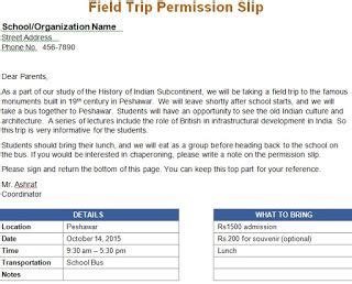 Field Trip Permission Letter for the Parents- School Resources ...