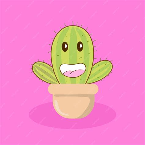 Dibujos Animados Lindo Cactus Vector Editable Colorido Dibujo Ilustración Vector Premium