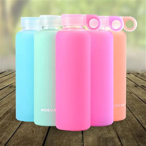 450ml Summer Style Jelly Color Portable Glass Drinking Bottle With Silicone Cover Fashion Glass