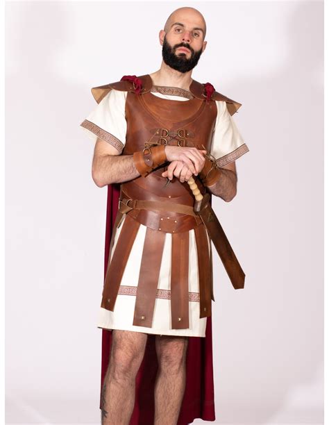 Vintage Brown Leather Roman Armor With Strips