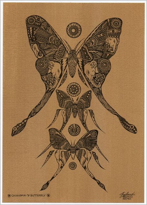 Thai Traditional Art Of Butterfly By Printing On Sepia Paper Etsy