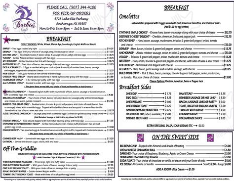 Menu at Barbie's Cafe, Anchorage