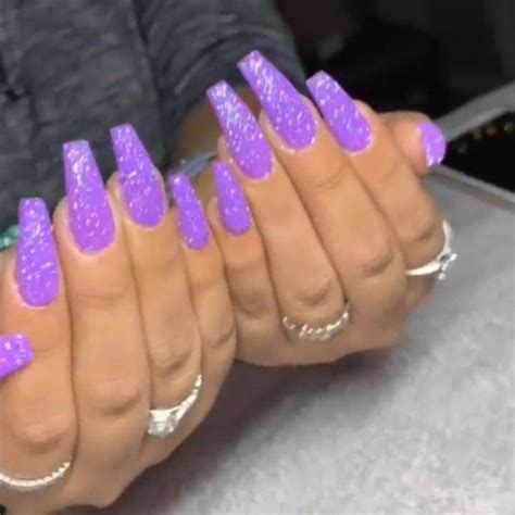 Coffinnailsglitter Purple Acrylic Nails Purple Glitter Nails Lilac Nails