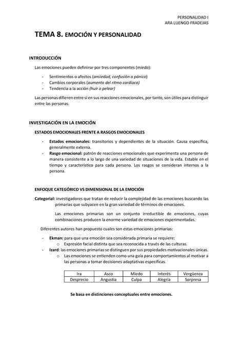 TEMA 8 Bien Apuntes 8 PERSONALIDAD I ARA LUENGO FRADEJAS TEMA 8