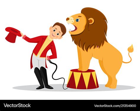 Cartoon Lion Tamer Puts His Head In The Jaws Vector Image