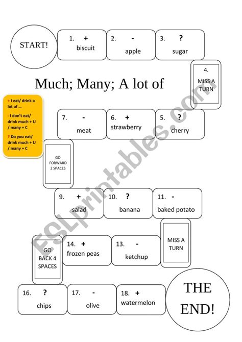 Board Game Much Many Esl Worksheet By Anepreane