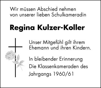 Traueranzeigen von Regina Kulzer Koller Schwarzwälder Bote Trauer