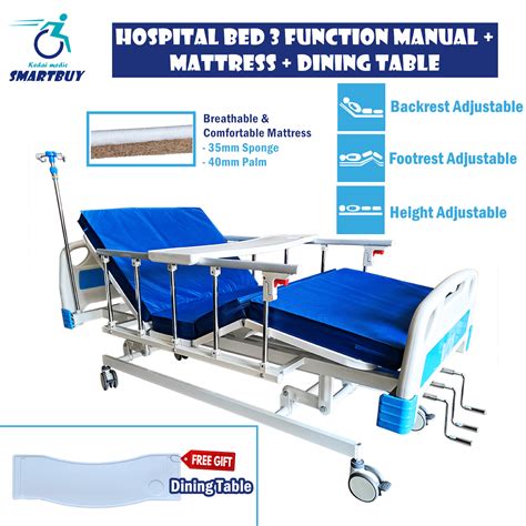 Manual Hospital Bed 3 Function M03 Mattress Dining Table Katil