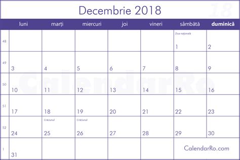 Calendar Decembrie 2018