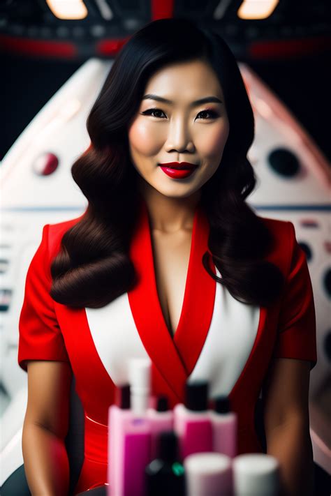 Lexica An Asian Woman In A Space Shuttle Wearing Red Lipstick