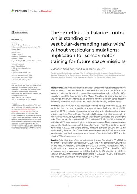 Pdf The Sex Effect On Balance Control While Standing On Vestibular