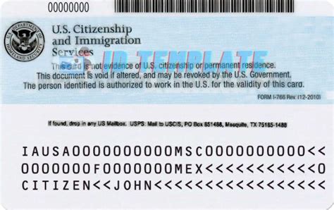 Usa Employment Authorization Id Card Template