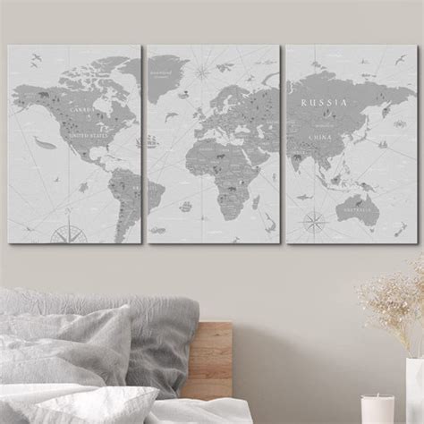 IDEA4WALL World Map Global On Canvas 3 Pieces Print | Wayfair