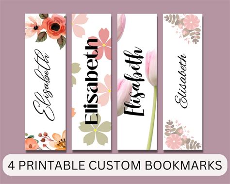 Printable Custom Bookmarks Personalized Printable Bookmarks Set Of