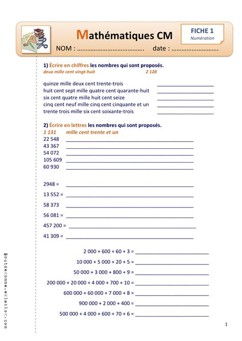 Fiches Numération CM Bout de Gomme