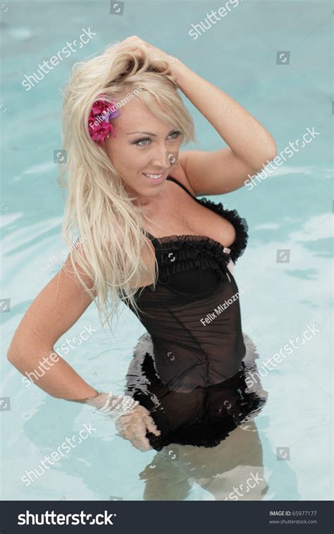 Woman Black Lingerie Posing Pool Stock Photo 65977177 Shutterstock