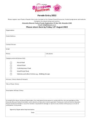 Fillable Online Grand Parade Entry Form Fax Email Print Pdffiller