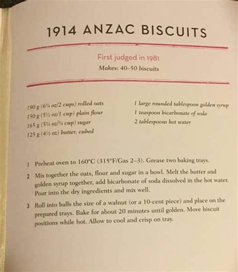 The 1914 Cwa Recipe For Anzac Biscuits Anzac Biscuits Australia