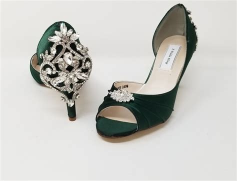 Hunter Green Bridal Shoes Hunter Green Wedding Shoes With Crystal Back Design Green Wedding