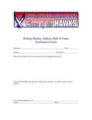 Fillable Online Bishop Hartley Bishop Hartley Athletic Hall Of Fame