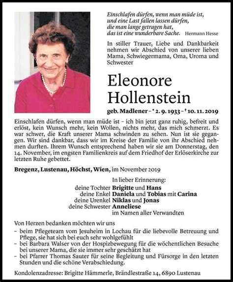 Todesanzeigen Von Eleonore Hollenstein Todesanzeigen Vorarlberger