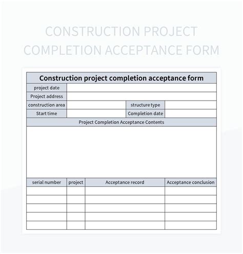 Construction Project Completion Acceptance Form Excel Template And