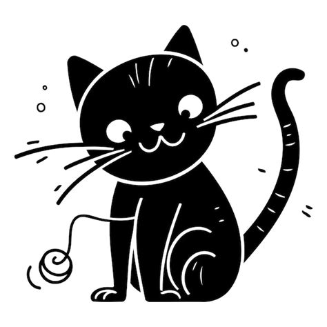 Gato preto de desenho animado bonito sentado no chão Ilustração