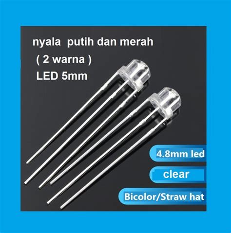 Jual LED Bening BICOLOR 5mm Straw Hat 3 Pin Nyala 2 Warna Putih Merah