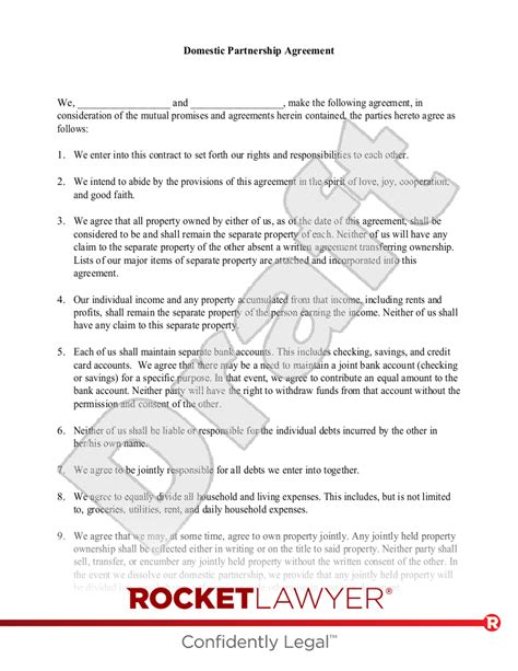 Free Domestic Partnership Agreement Rocket Lawyer