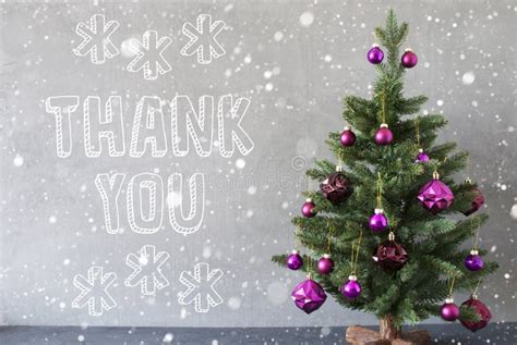 Christmas Tree With Snowflakes Cement Wall Text Thank You Stock Image