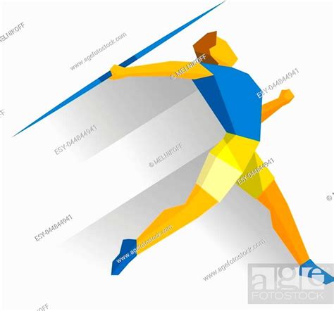 Athlete Throwing The Javelin Isolated On White Background With Shadows