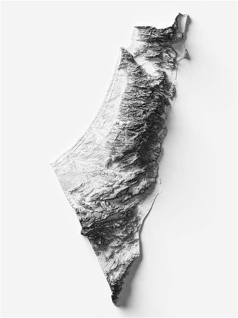 Israel Map With Relief Effect Israel Elevation Map Modern Art