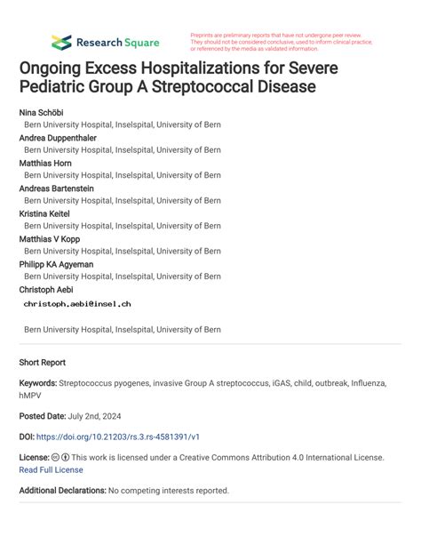 Pdf Ongoing Excess Hospitalizations For Severe Pediatric Group A