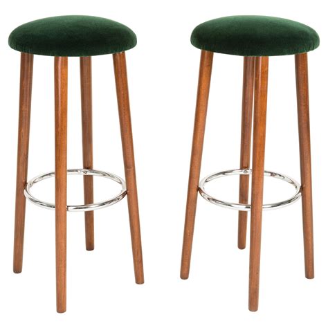 Set Of Two Mid Century Modern Dark Green Bar Stools 1960s For Sale At