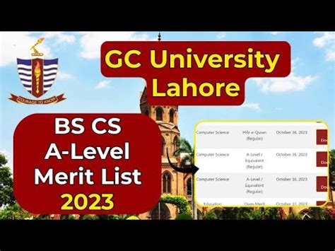 GCU Lahore BS Computer Science Merit LIst 2023 GCUL BSCS Closing