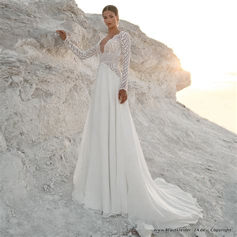 Brautkleider Hochzeitskleider Langarm Boho Style Empire Brautkleid