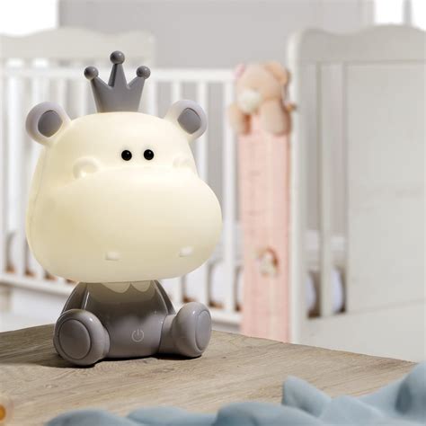 Hippo Lamp Light Childrens Bedroom Cute Hippopotamus Gray