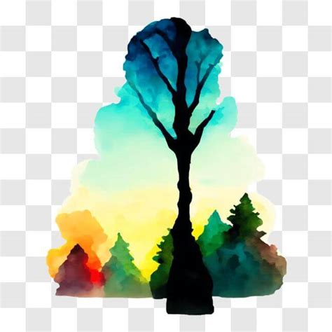 Download Watercolor Tree Silhouette Painting PNG Online - Creative Fabrica