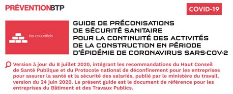 4ème Version Allégée Du Guide Oppbtp De Préconisations De Sécurité Sanitaire Pour La Continuité