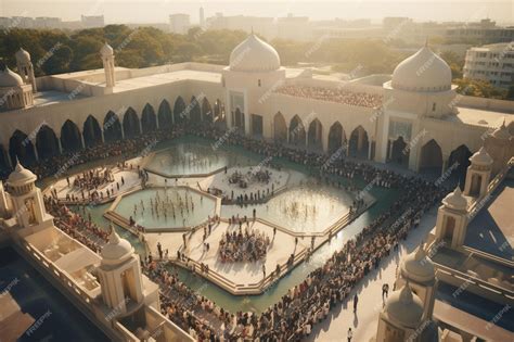 Premium Photo Aerial View Of A Mosques Expansive Courtyard Generative Ai