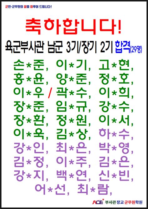 육군부사관 남군 3기 임관시 장기복무 2기 총 29명 합격 네이버 블로그