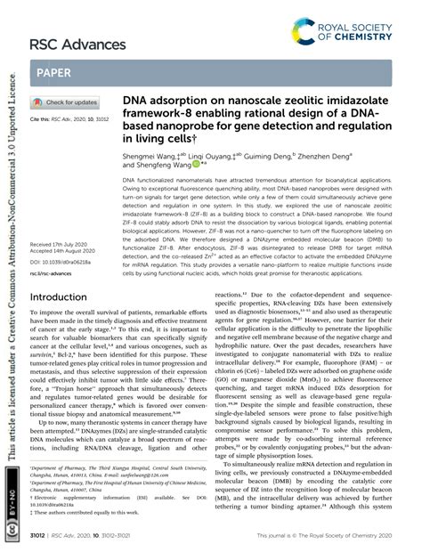 Pdf Dna Adsorption On Nanoscale Zeolitic Imidazolate Framework