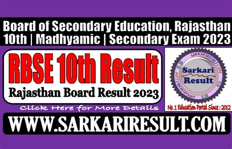 Rajasthan Board Rbse 10th Result 2023 Direct Link