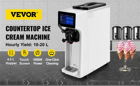 Vevor Commercial Ice Cream Maker 10 20l H Yield 1000w Countertop Soft Serve Machine With 4 5l