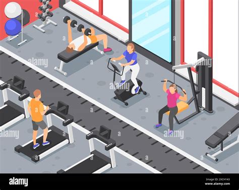 Isometric Gym Fitness Center With People Training On Training On