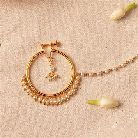 Buy Azai By Nykaa Fashion Gold Tone Pearl Nose Ring Online