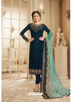 Buy Navy Blue Heavy Designer Party Wear Straight Salwar Suit Straight